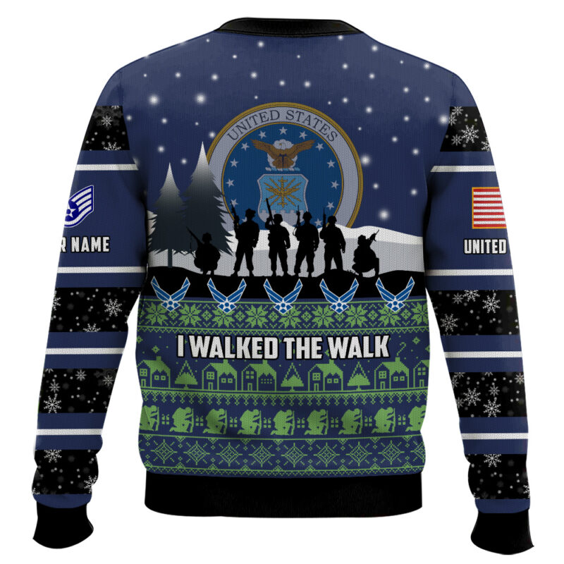Hooktab US Air Force I Walked The Walk - Custom Name And Rank Ugly Sweater Hooktab US Air Force I Walked The Walk - Custom Name And Rank Ugly Sweater