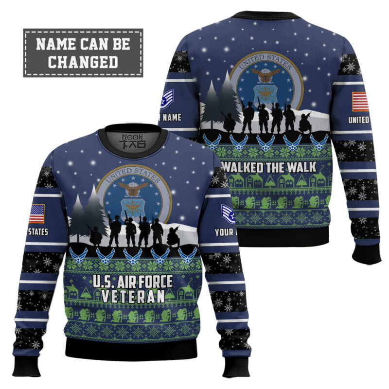 Hooktab US Air Force I Walked The Walk - Custom Name And Rank Ugly Sweater Hooktab US Air Force I Walked The Walk - Custom Name And Rank Ugly Sweater