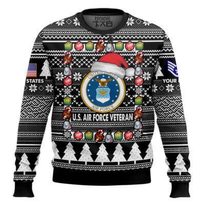 Hooktab US Air Force I'm A Veteran, Of Course I'm On The Nice List - Custom Name And Rank Ugly Sweater