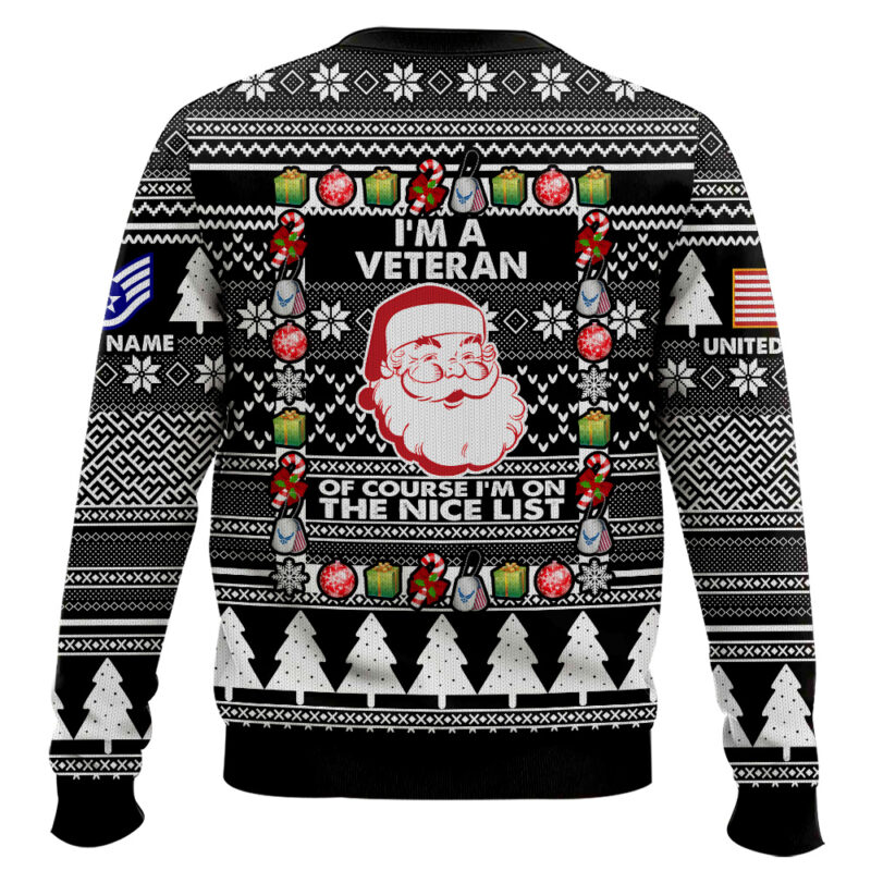 Hooktab US Air Force I'm A Veteran, Of Course I'm On The Nice List - Custom Name And Rank Ugly Sweater Hooktab US Air Force I'm A Veteran, Of Course I'm On The Nice List - Custom Name And Rank Ugly Sweater