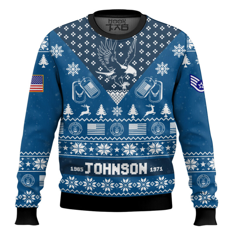 Hooktab US Air Force I'm Veteran Not A Sucker Or A Loser - Custom Name, Rank And Year Of Service Ugly Sweater