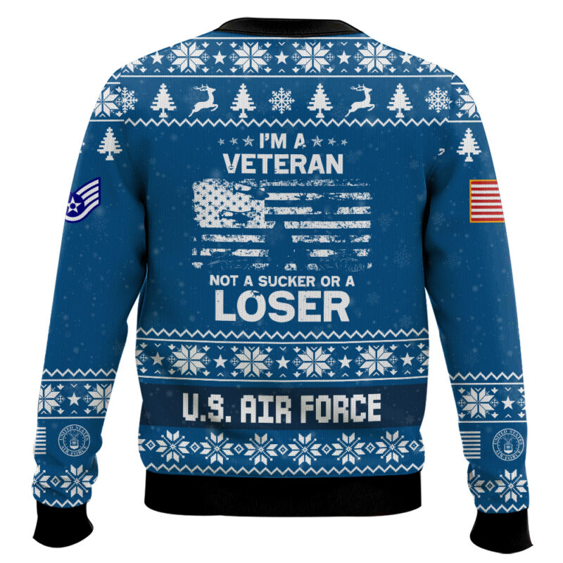 Hooktab US Air Force I'm Veteran Not A Sucker Or A Loser - Custom Name, Rank And Year Of Service Ugly Sweater Hooktab US Air Force I'm Veteran Not A Sucker Or A Loser - Custom Name, Rank And Year Of Service Ugly Sweater