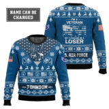 Hooktab US Air Force I'm Veteran Not A Sucker Or A Loser - Custom Name, Rank And Year Of Service Ugly Sweater