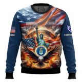 Hooktab US Air Force Liberty Eagle - Custom Name, Rank And Years Of Service Ugly Sweater