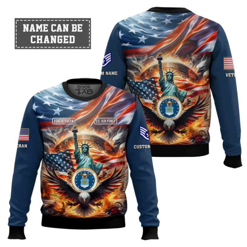 Hooktab US Air Force Liberty Eagle - Custom Name, Rank And Years Of Service Ugly Sweater Hooktab US Air Force Liberty Eagle - Custom Name, Rank And Years Of Service Ugly Sweater