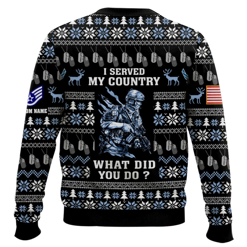 Hooktab US Air Force Liberty Eagle I Served My Country - Custom Name And Rank Ugly Sweater Hooktab US Air Force Liberty Eagle I Served My Country - Custom Name And Rank Ugly Sweater