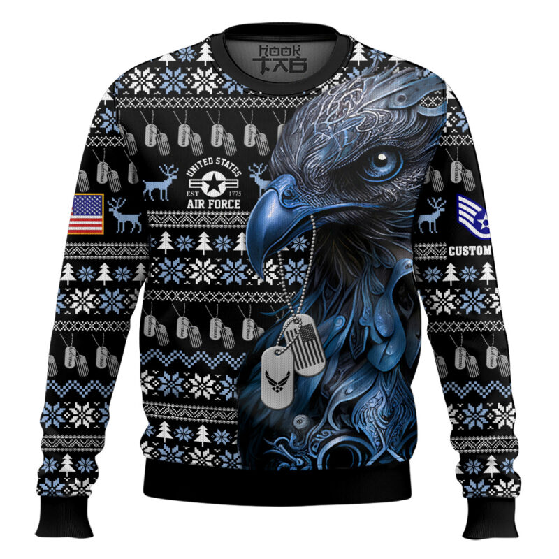 Hooktab US Air Force Liberty Eagle I Served My Country - Custom Name And Rank Ugly Sweater