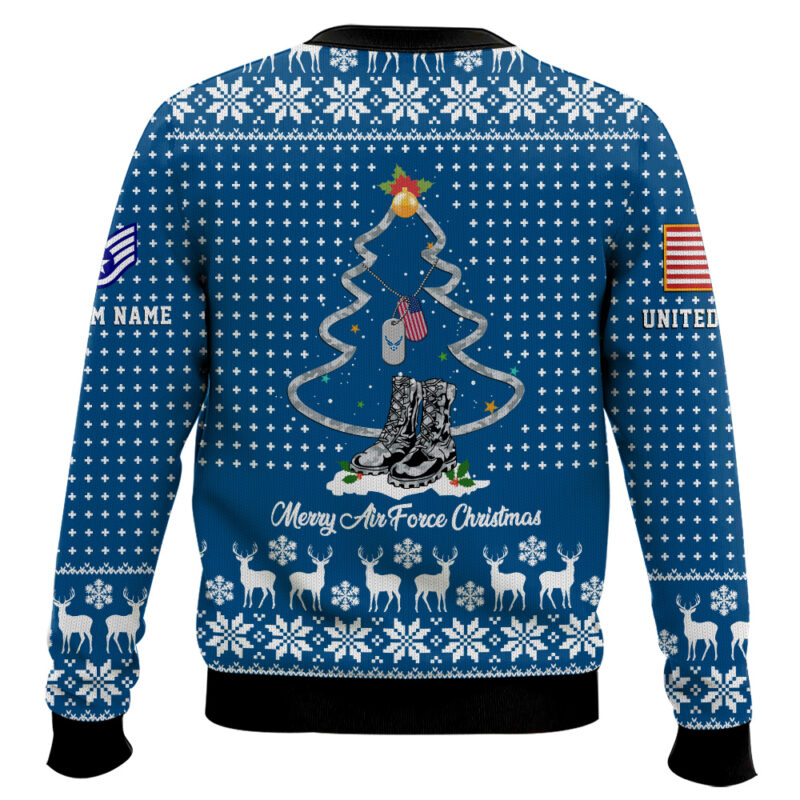 Hooktab US Air Force Merry Christmas - Custom Name And Rank Ugly Sweater Hooktab US Air Force Merry Christmas - Custom Name And Rank Ugly Sweater
