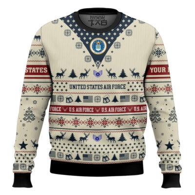 Hooktab US Air Force Merry Christmas Brothers - Custom Name And Rank Ugly Sweater