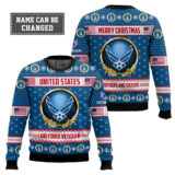 Hooktab US Air Force Merry Christmas Brothers And Sisters - Custom Name And Rank Ugly Sweater