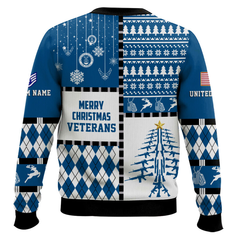 Hooktab US Air Force Merry Christmas Veteran - Custom Name And Rank Ugly Sweater Hooktab US Air Force Merry Christmas Veteran - Custom Name And Rank Ugly Sweater