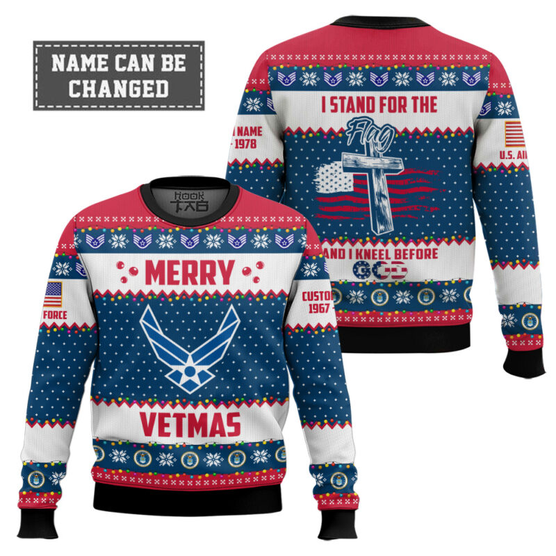 Hooktab US Air Force Merry Vetmas - Custom Name And Years Of Service Ugly Sweater Hooktab US Air Force Merry Vetmas - Custom Name And Years Of Service Ugly Sweater