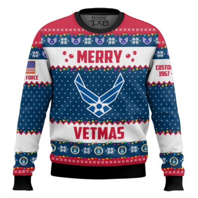 Hooktab US Air Force Merry Vetmas - Custom Name And Years Of Service Ugly Sweater