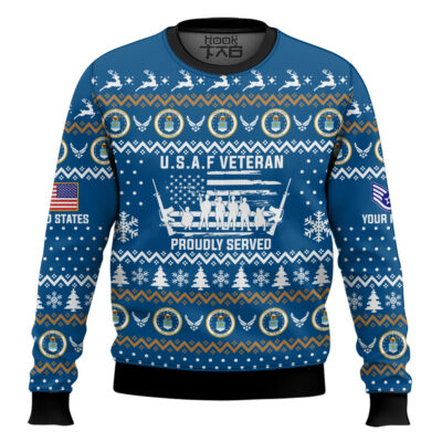 Hooktab US Air Force Merry Xmas Brothers And Sisters - Custom Name And Rank Ugly Sweater