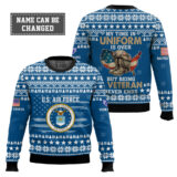 Hooktab US Air Force My Time In Uniform Is Over But Being A Veteran Never Ends - Custom Name And Rank Ugly Sweater