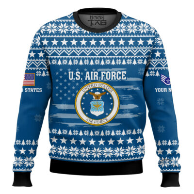 Hooktab US Air Force My Time In Uniform Is Over But Being A Veteran Never Ends - Custom Name And Rank Ugly Sweater
