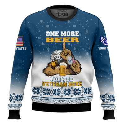 Hooktab US Air Force One More Beer For The Veteran Here - Custom Name And Rank Ugly Sweater