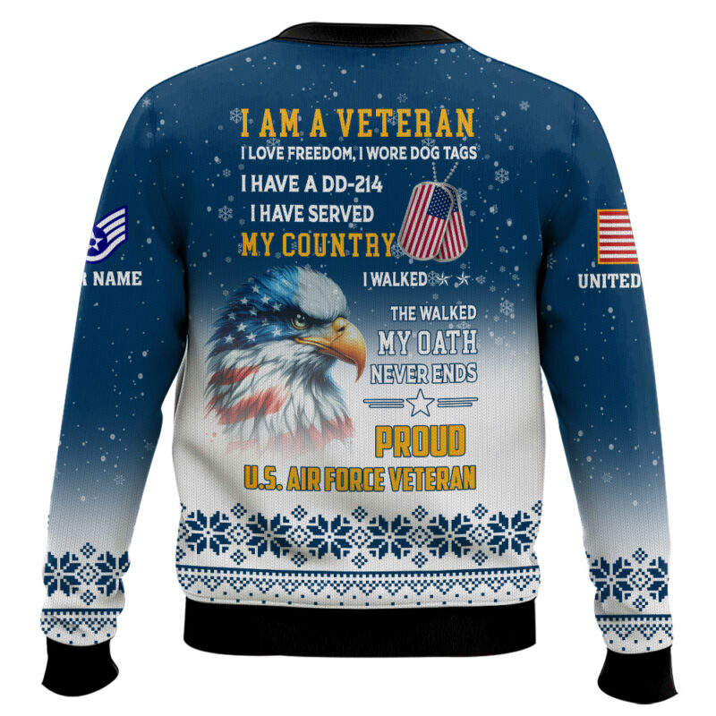 Hooktab US Air Force One More Beer For The Veteran Here - Custom Name And Rank Ugly Sweater Hooktab US Air Force One More Beer For The Veteran Here - Custom Name And Rank Ugly Sweater