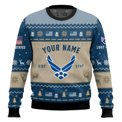 Hooktab US Air Force Proud Motto - Custom Name, Rank And Years Of Service Ugly Sweater