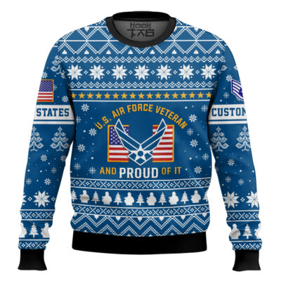 Hooktab US Air Force Proud Veteran - Custom Name And Rank Ugly Sweater