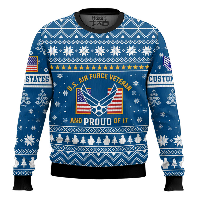 Hooktab US Air Force Proud Veteran - Custom Name And Rank Ugly Sweater
