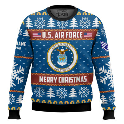 Hooktab US Air Force Proud Veteran - Custom Name, Rank And Years Of Service Ugly Sweater