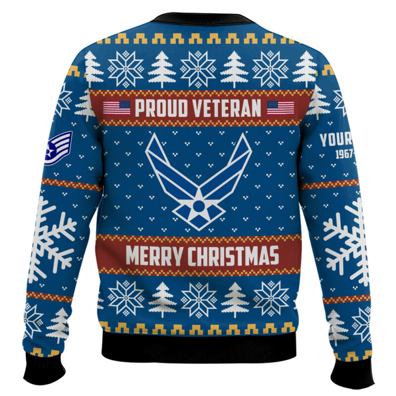 Hooktab US Air Force Proud Veteran - Custom Name, Rank And Years Of Service Ugly Sweater Hooktab US Air Force Proud Veteran - Custom Name, Rank And Years Of Service Ugly Sweater