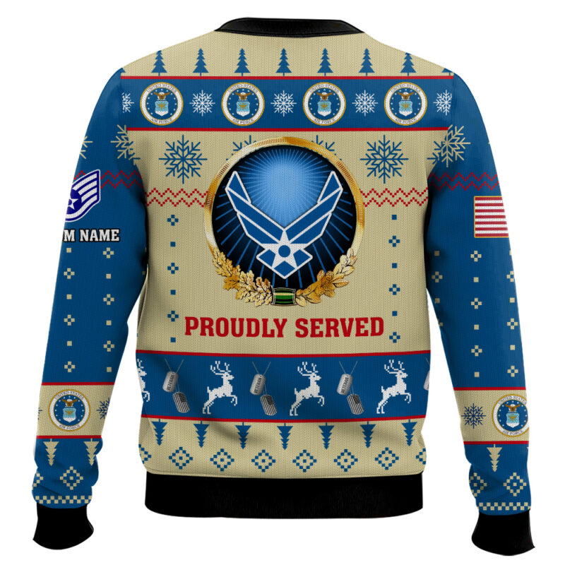 Hooktab US Air Force Proudly Served - Custom Name And Rank Ugly Sweater Hooktab US Air Force Proudly Served - Custom Name And Rank Ugly Sweater