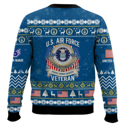 Hooktab US Air Force Proudly Served Veteran – Custom Name, Rank And Years Of Service Ugly Sweater