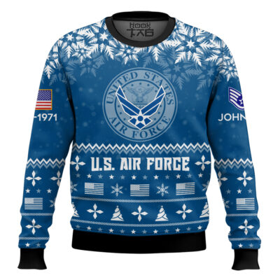 Hooktab US Air Force Remember-Honor-Respect - Custom Name, Rank And Years Of Service Ugly Sweater
