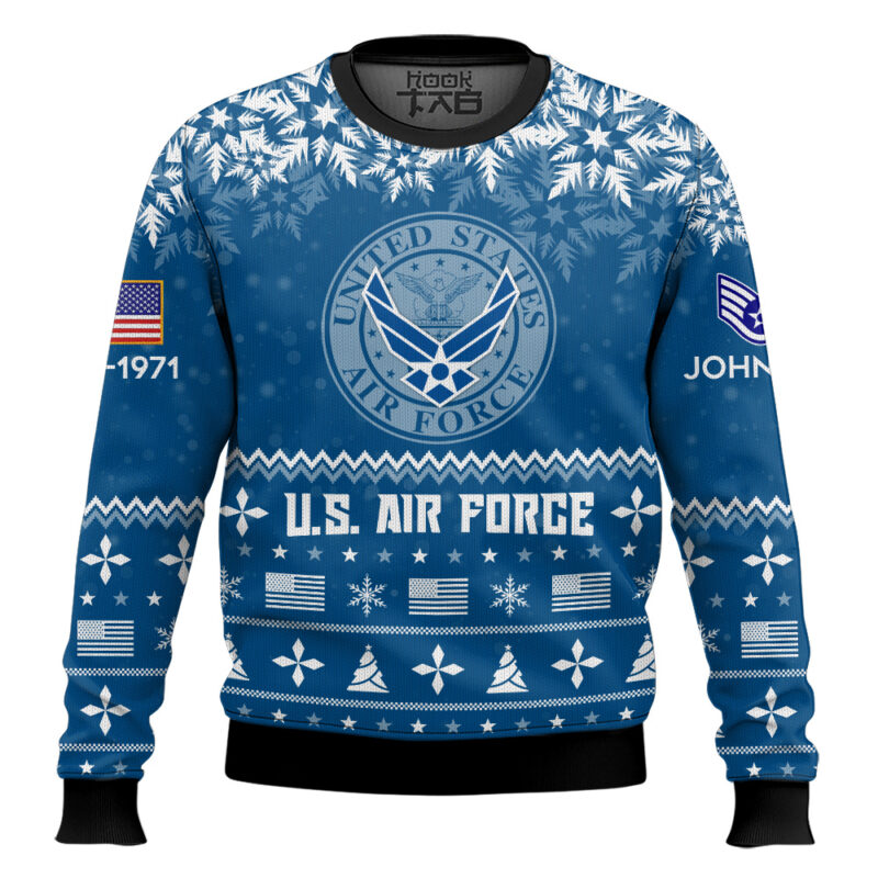 Hooktab US Air Force Remember-Honor-Respect - Custom Name, Rank And Years Of Service Ugly Sweater