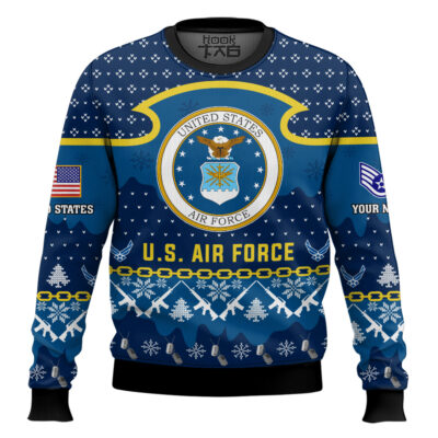 Hooktab US Air Force Santa's Favorite Veteran - Custom Name And Rank Ugly Sweater