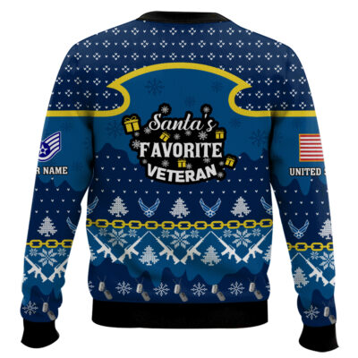 Hooktab US Air Force Santa’s Favorite Veteran – Custom Name And Rank Ugly Sweater