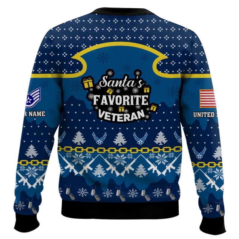 Hooktab US Air Force Santa's Favorite Veteran - Custom Name And Rank Ugly Sweater Hooktab US Air Force Santa's Favorite Veteran - Custom Name And Rank Ugly Sweater