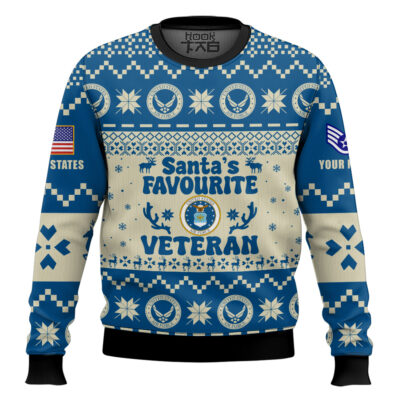 Hooktab US Air Force Santa's Favourite Veterans - Custom Name And Rank Ugly Sweater
