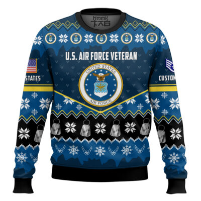 Hooktab US Air Force Strong And Brave - Custom Name And Rank Ugly Sweater