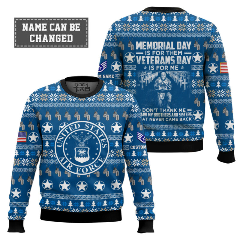 Hooktab US Air Force Thank My Brothers And Sisters That Never Came Back - Custom Name And Rank Ugly Sweater Hooktab US Air Force Thank My Brothers And Sisters That Never Came Back - Custom Name And Rank Ugly Sweater