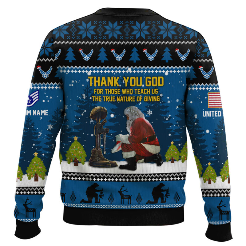 Hooktab US Air Force Thank You God - Custom Name And Rank Ugly Sweater Hooktab US Air Force Thank You God - Custom Name And Rank Ugly Sweater
