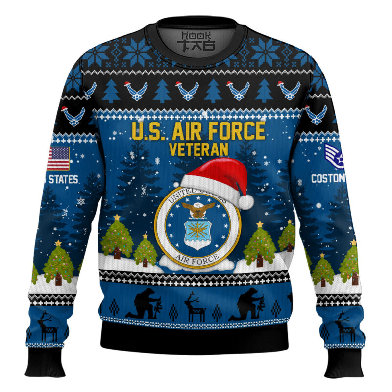 Hooktab US Air Force Thank You God - Custom Name And Rank Ugly Sweater