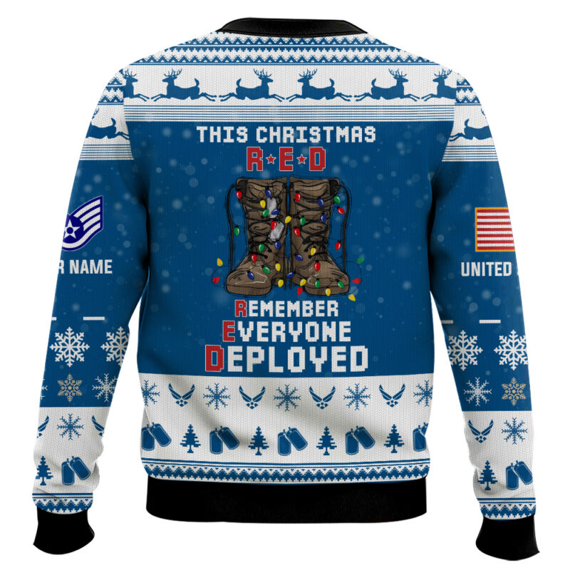 Hooktab US Air Force This Christmas R.E.D - Custom Name And Rank Ugly Sweater Hooktab US Air Force This Christmas R.E.D - Custom Name And Rank Ugly Sweater