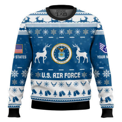 Hooktab US Air Force This Christmas R.E.D - Custom Name And Rank Ugly Sweater