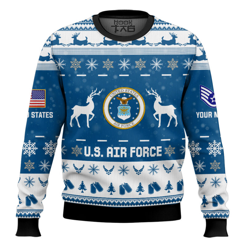 Hooktab US Air Force This Christmas R.E.D - Custom Name And Rank Ugly Sweater