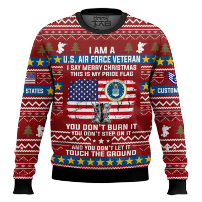 Hooktab US Air Force This Is My Pride Flag - Custom Name And Rank Ugly Sweater