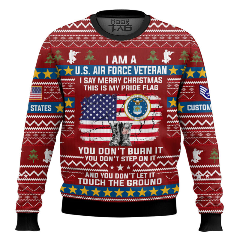 Hooktab US Air Force This Is My Pride Flag - Custom Name And Rank Ugly Sweater