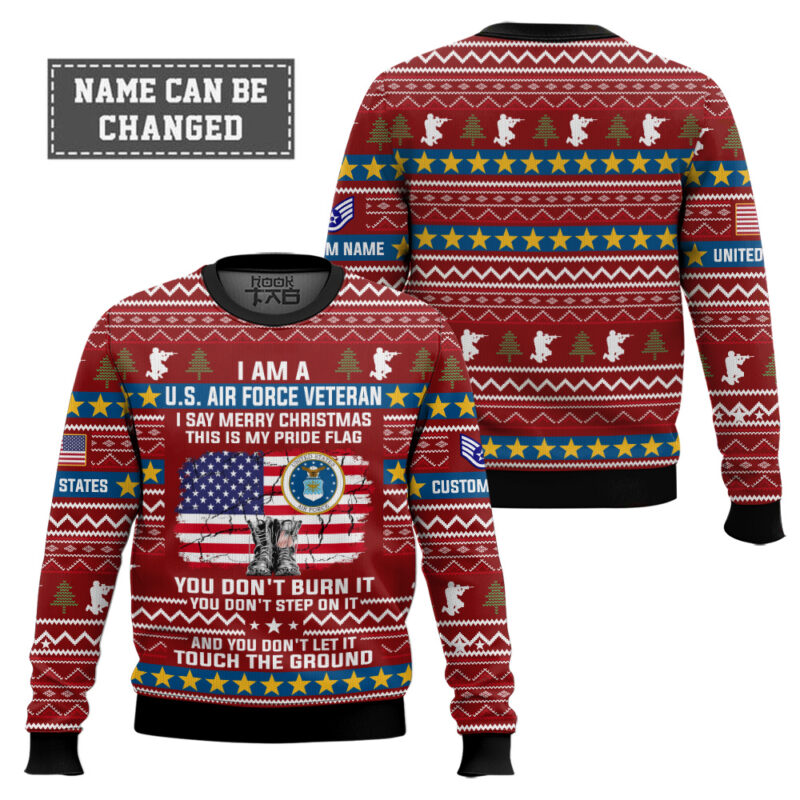 Hooktab US Air Force This Is My Pride Flag - Custom Name And Rank Ugly Sweater Hooktab US Air Force This Is My Pride Flag - Custom Name And Rank Ugly Sweater