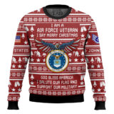 Hooktab US Air Force Veteran Merry Christmas - Custom Name And Rank Ugly Sweater