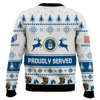 Hooktab US Air Force Veteran Proudly Served – Custom Name And Rank Ugly Sweater