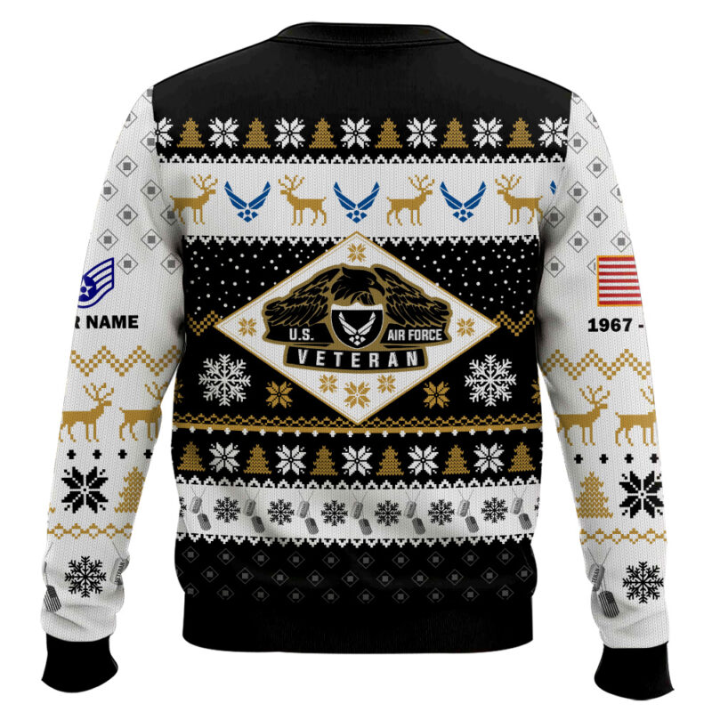 Hooktab US Air Force Veterans - Custom Name, Rank And Years Of Service Ugly Sweater Hooktab US Air Force Veterans - Custom Name, Rank And Years Of Service Ugly Sweater