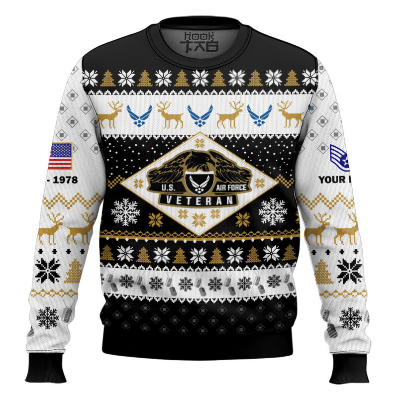 Hooktab US Air Force Veterans - Custom Name, Rank And Years Of Service Ugly Sweater