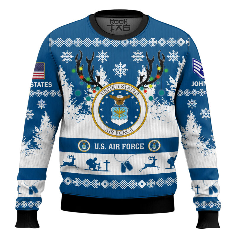 Hooktab US Air Force You'll Never Walk Alone - Custom Name and Rank Ugly Sweater